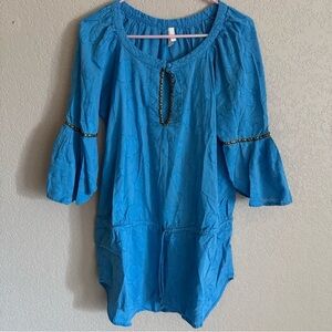Vix Paula Hermanny Womens Cover Up Tunic  Sz M Cotton Boho Fairy Belted  Blue